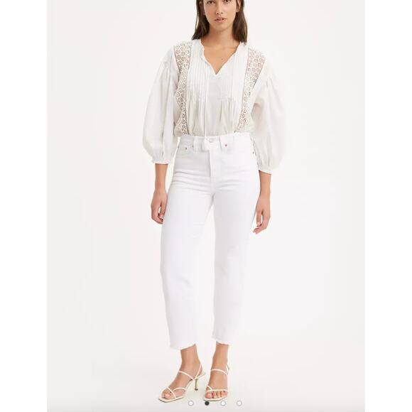 Levi’s Wedgie Straight Jeans 27 White | Y2K High Rise Raw Hem Ankle Denim Pants - Picture 3 of 15